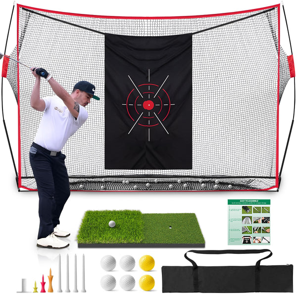 10x7ft Golf Training Net with Mat, Balls & Bag – Heavy Duty Indoor/Outdoor Use