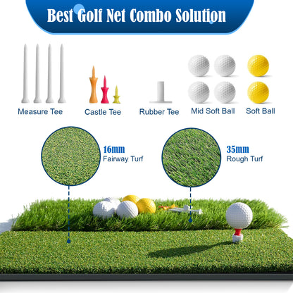 10x7ft Golf Training Net with Mat, Balls & Bag – Heavy Duty Indoor/Outdoor Use