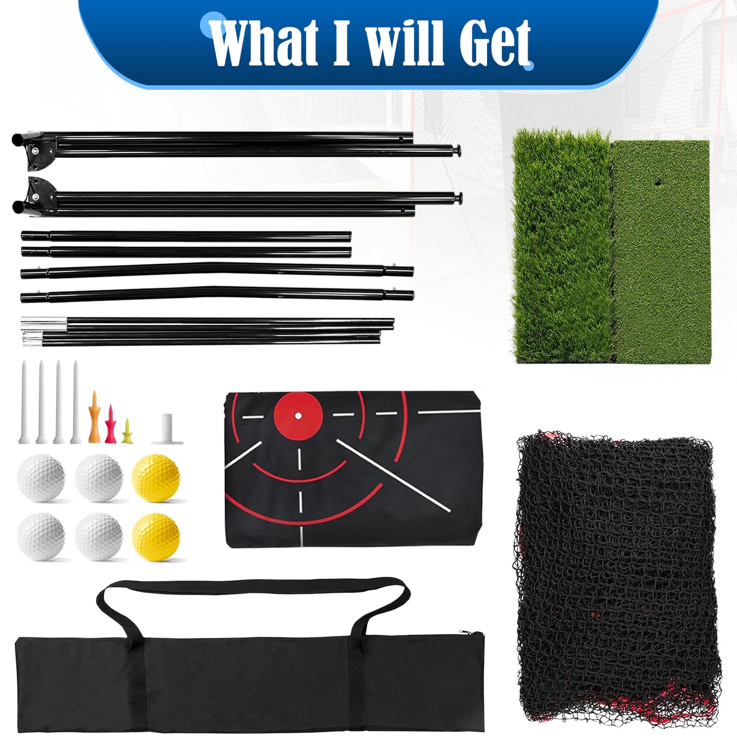 10x7ft Golf Training Net with Mat, Balls & Bag – Heavy Duty Indoor/Outdoor Use